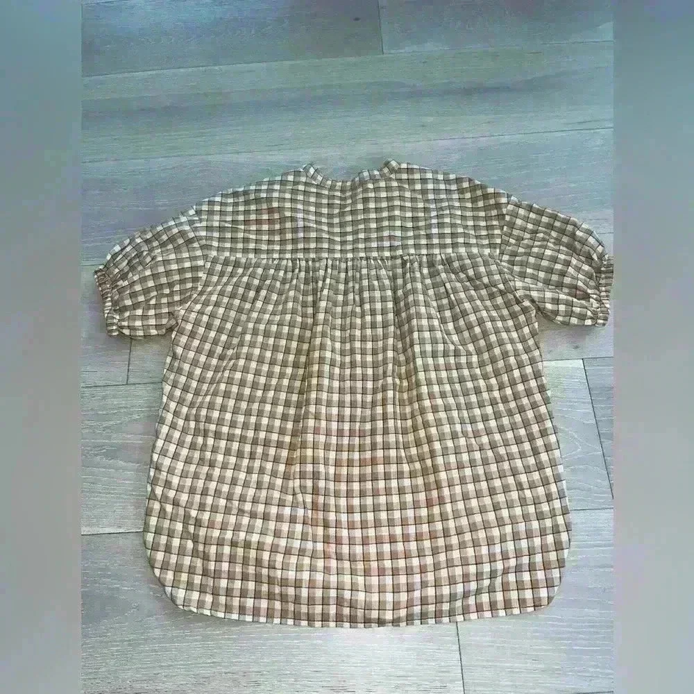 Madewell Crinkle Cotton Bubble-Sleeve Popover Shirt in Check XS - Picture 6 of 10